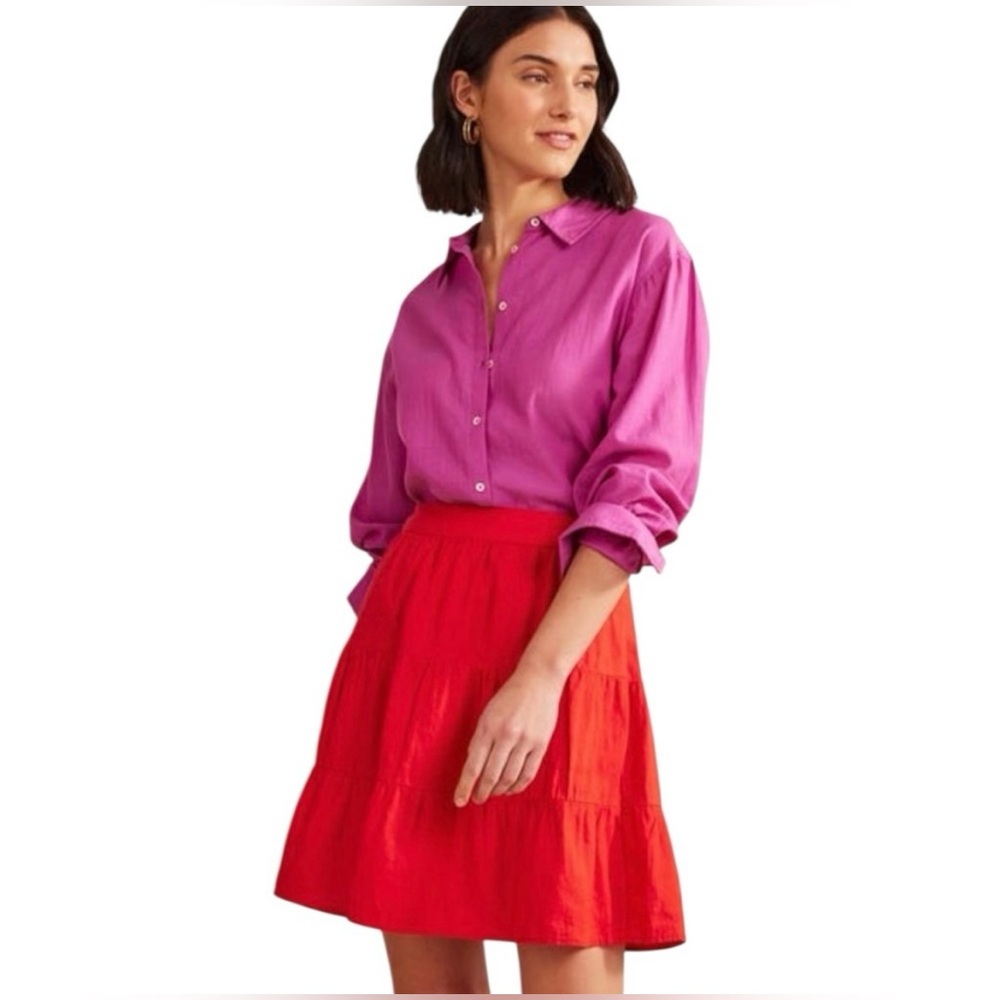 Boden Pull On Tiered Linen Skirt. Vermillion Red. Size 8.
